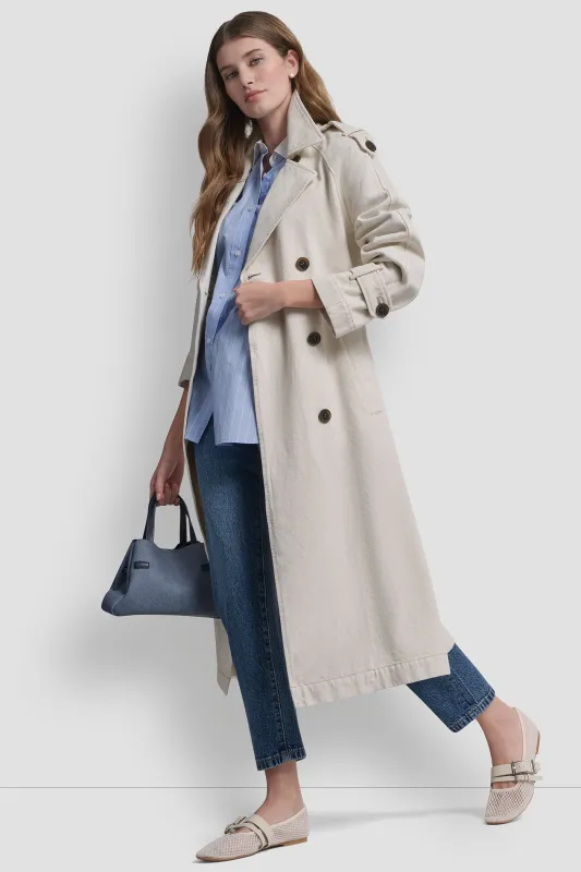 LONG BELTED TRENCH COAT sold by DKNY