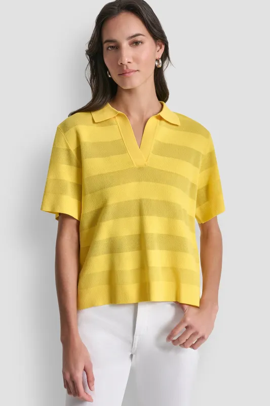 SHEER STRIPED POLO SWEATER sold by DKNY