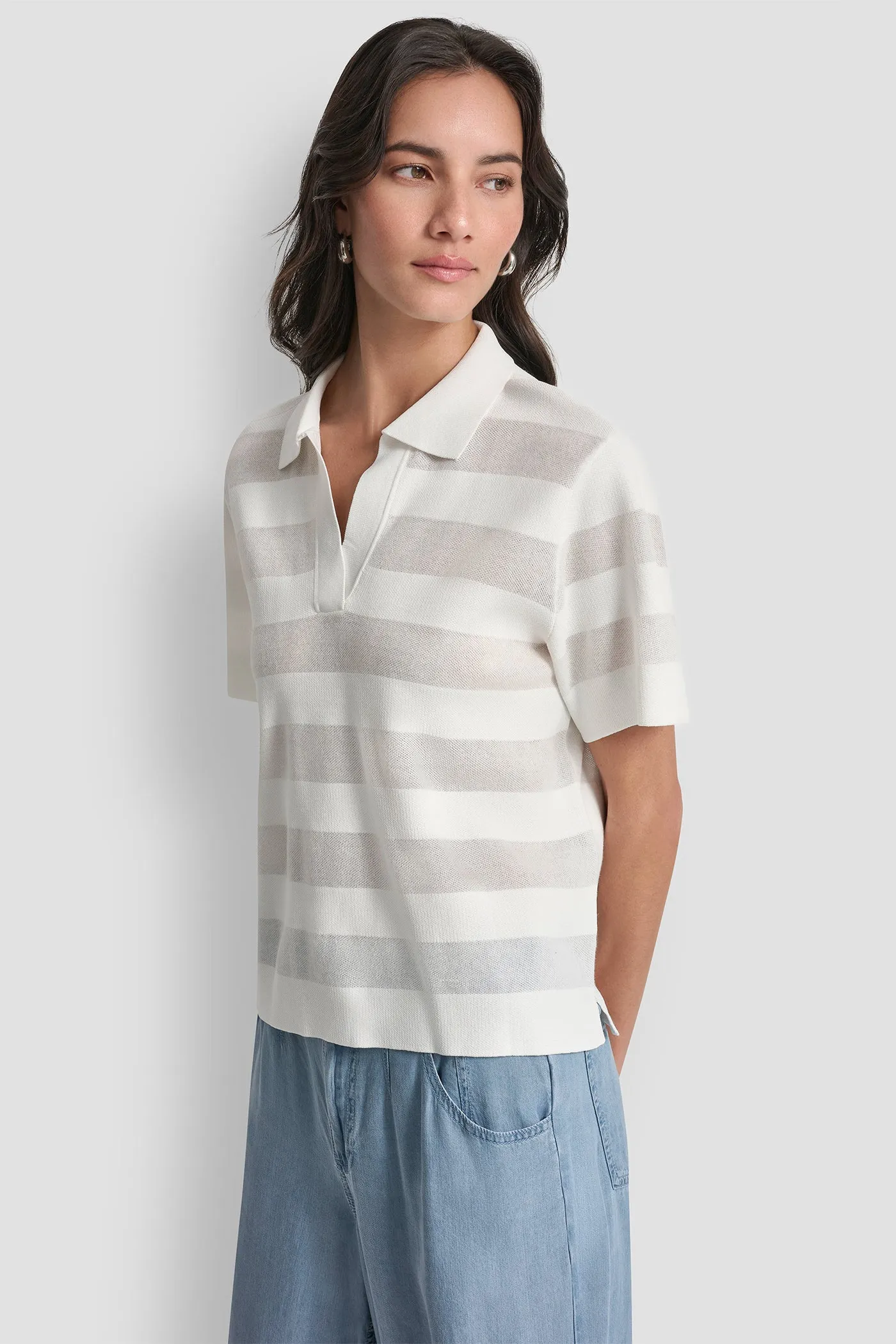 SHEER STRIPED POLO SWEATER sold by DKNY product image thumbnail 3