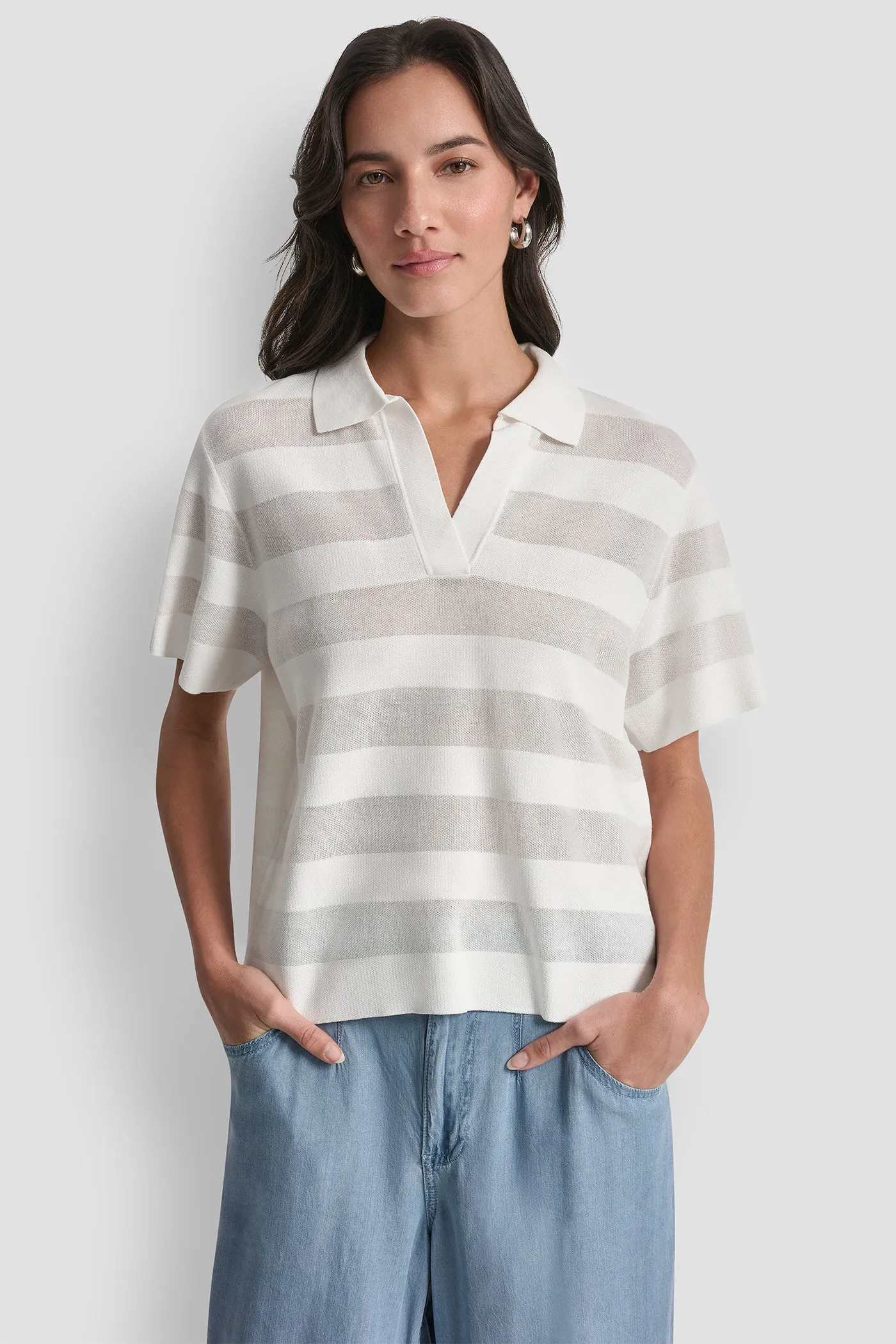 SHEER STRIPED POLO SWEATER sold by DKNY product image thumbnail 5