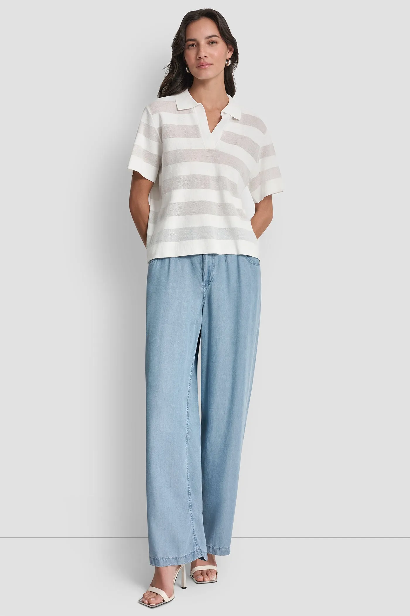 SHEER STRIPED POLO SWEATER sold by DKNY product image thumbnail 4