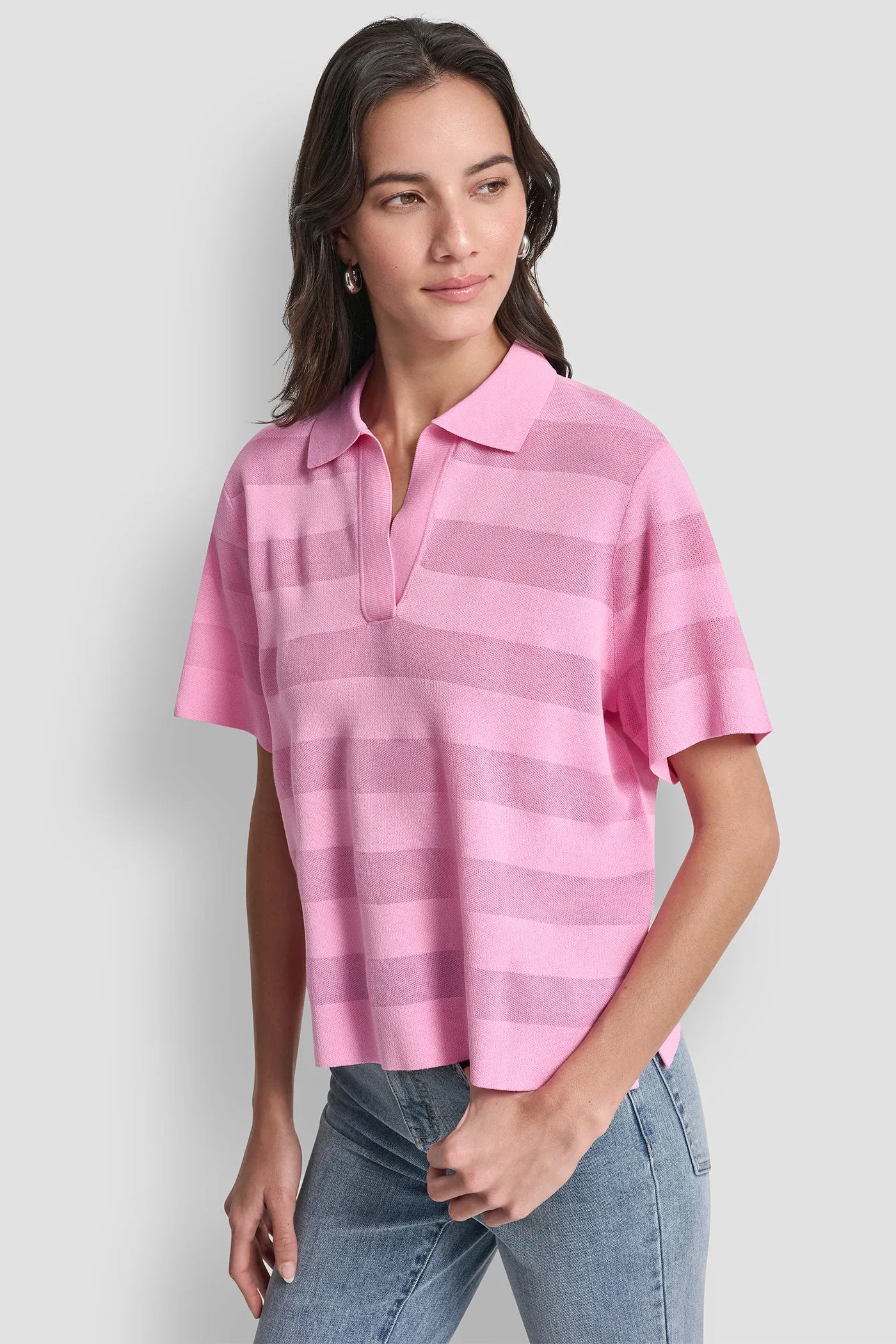 SHEER STRIPED POLO SWEATER sold by DKNY product image thumbnail 4