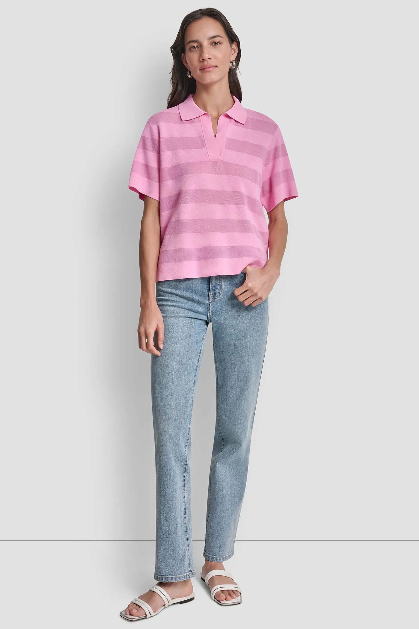 SHEER STRIPED POLO SWEATER sold by DKNY product image thumbnail 3