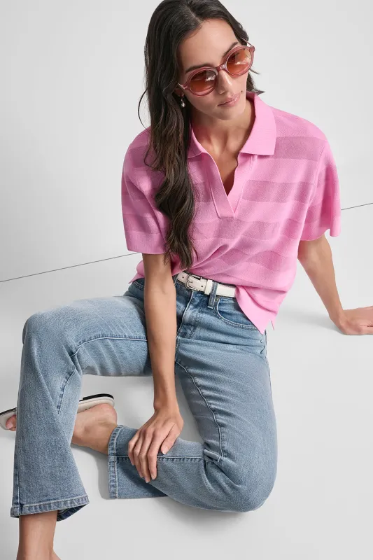 SHEER STRIPED POLO SWEATER sold by DKNY
