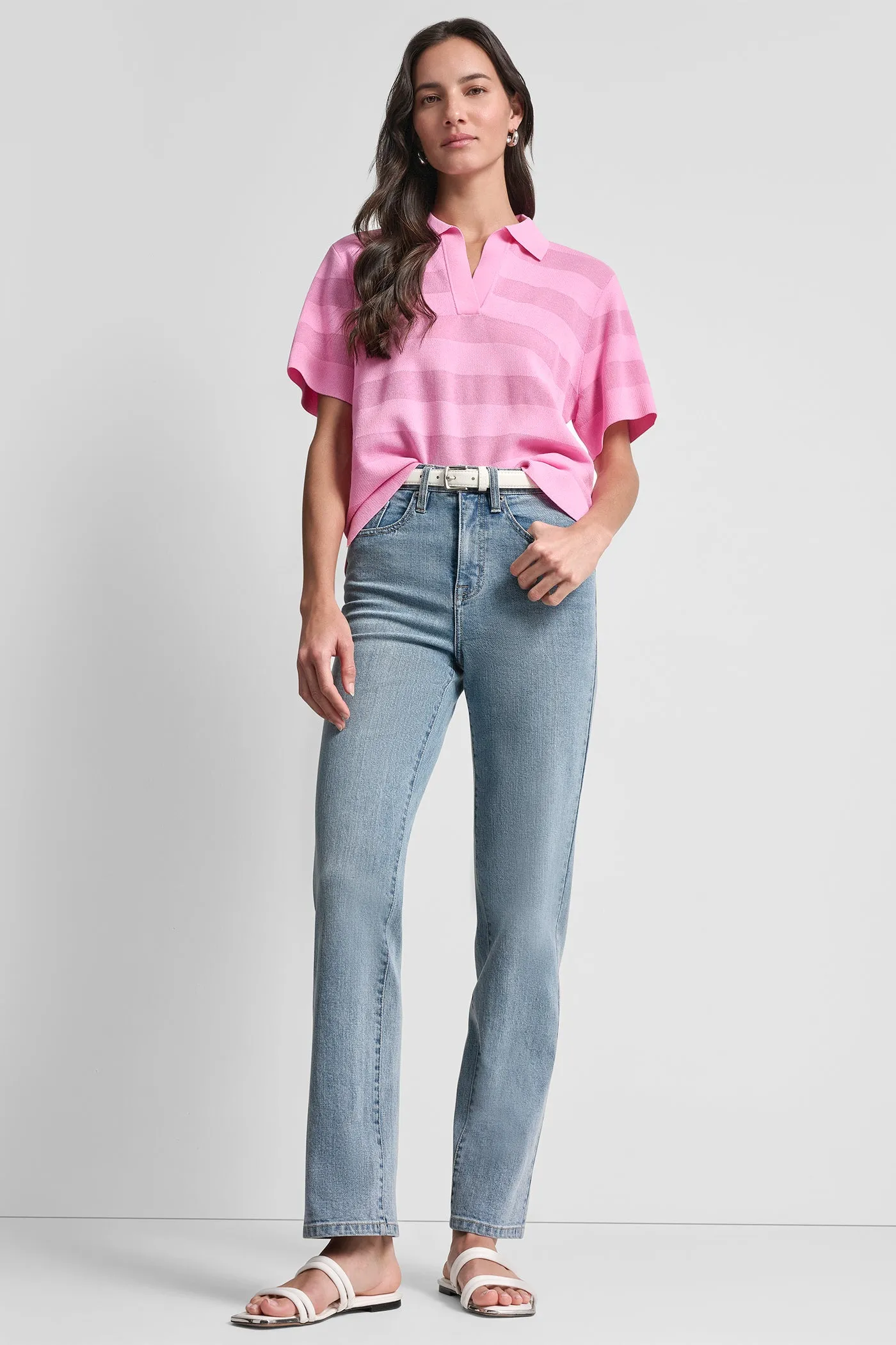 SHEER STRIPED POLO SWEATER sold by DKNY product image thumbnail 5