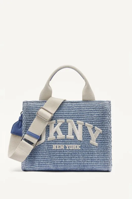 HADLEE SMALL STRAW LOGO TOTE sold by DKNY