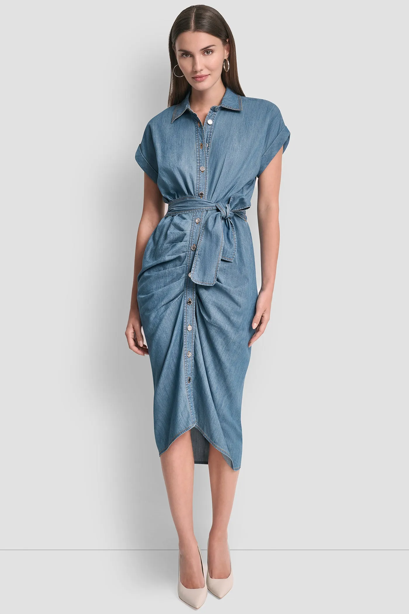 SHORT SLEEVE MIDI SHIRT DRESS sold by DKNY