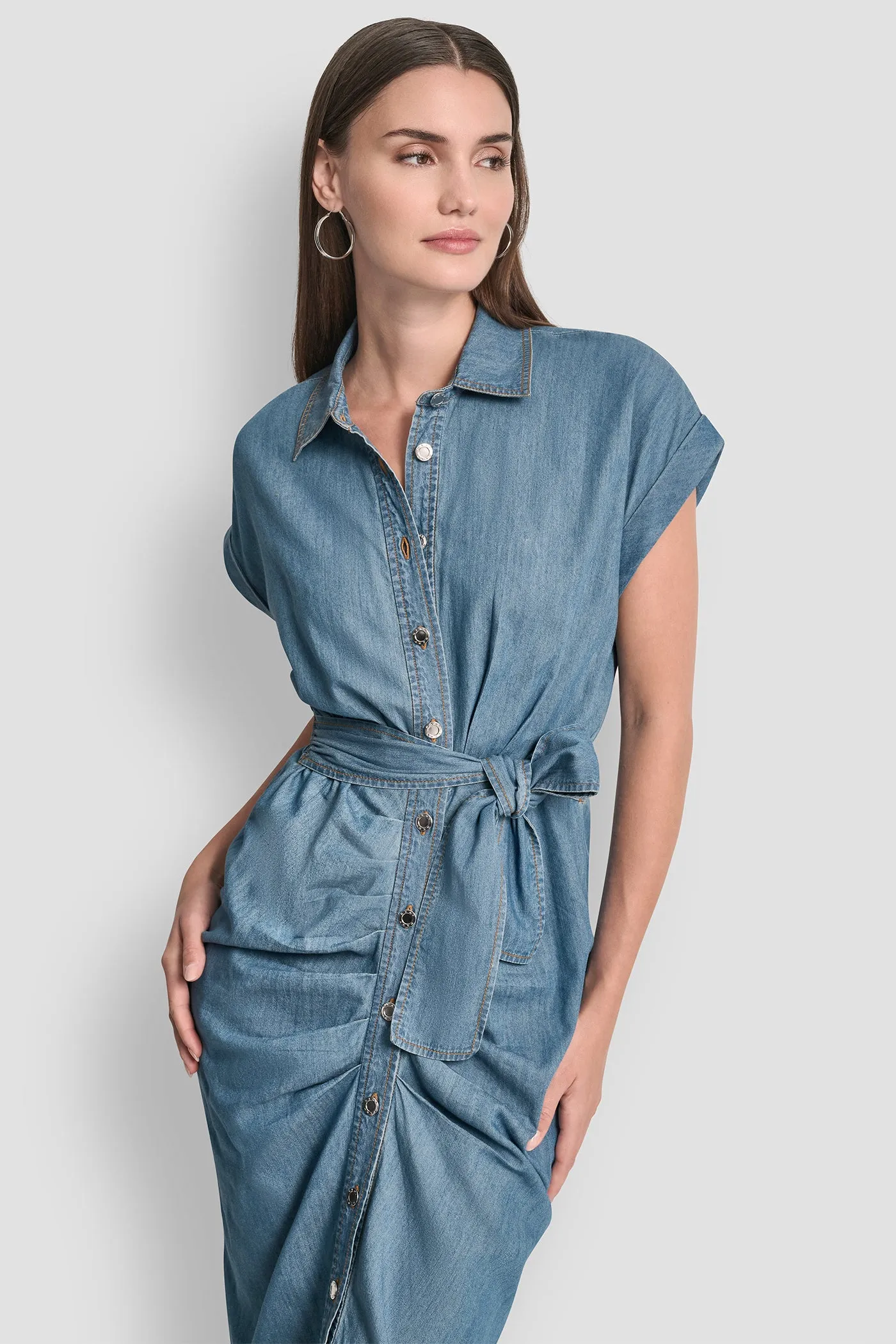 SHORT SLEEVE MIDI SHIRT DRESS sold by DKNY product image thumbnail 4