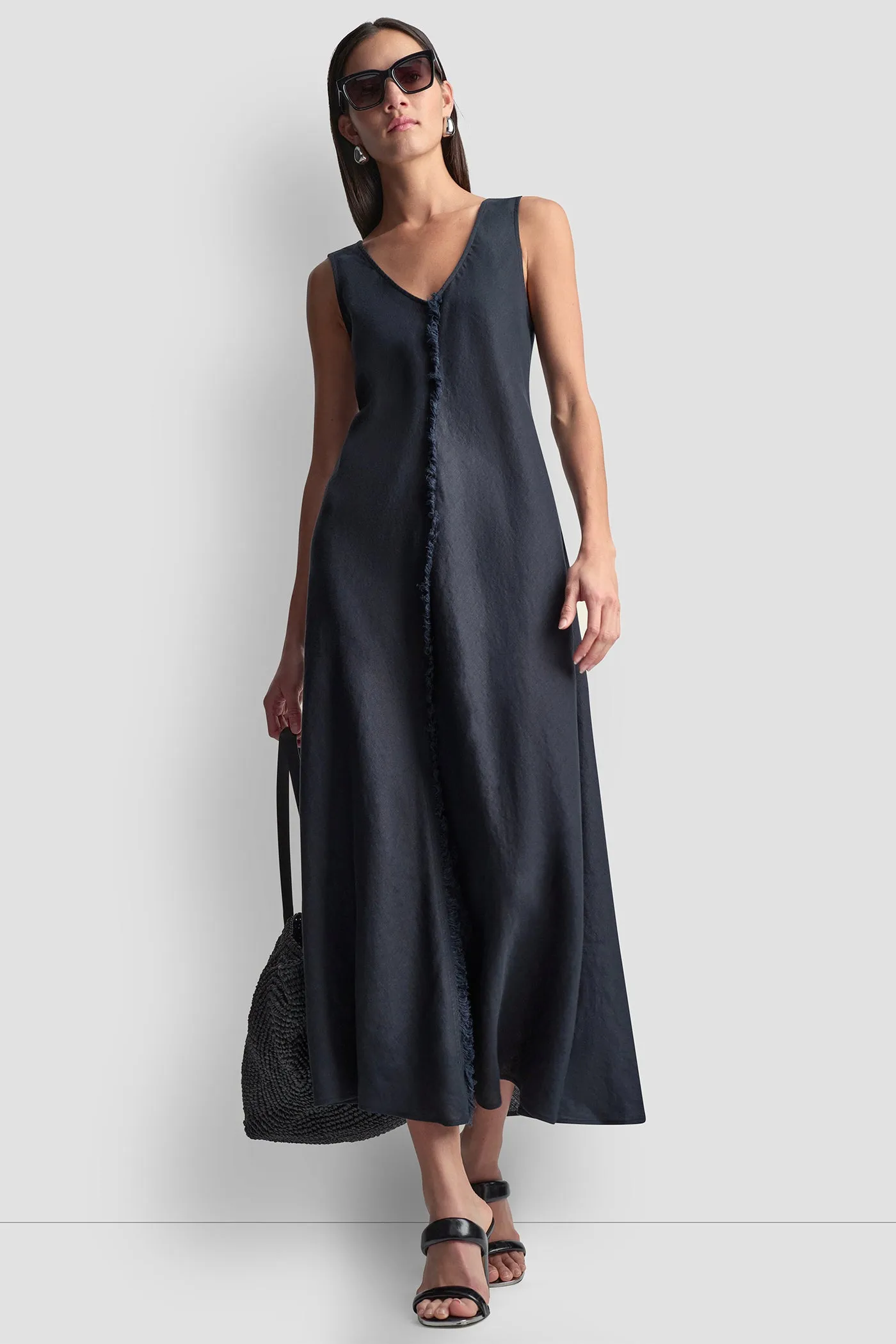 FRAYED LINEN MAXI DRESS sold by DKNY