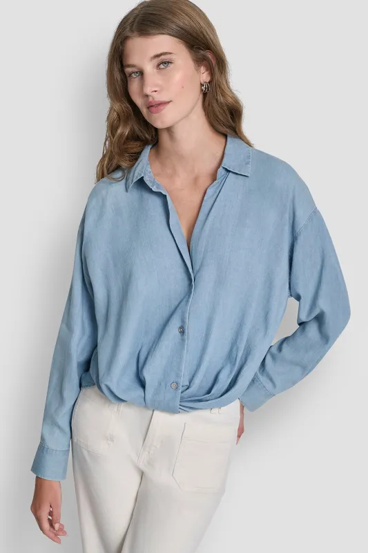 BUTTON-FRONT SHIRT WITH TWIST HEM made by DKNY