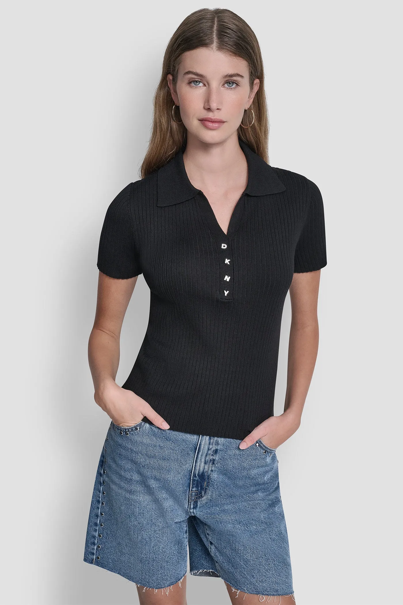 RIBBED POLO WITH RHINESTONE BUTTONS sold by DKNY product image thumbnail 3