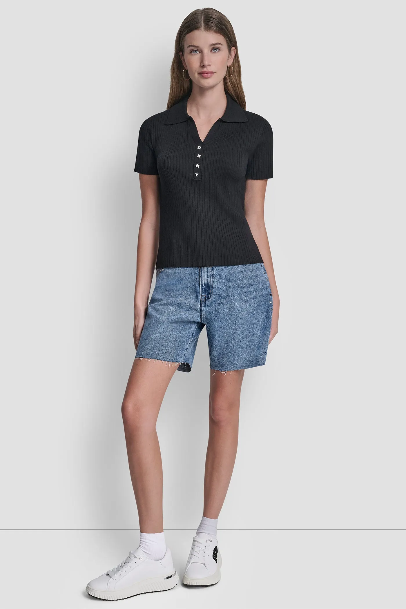 RIBBED POLO WITH RHINESTONE BUTTONS sold by DKNY product image thumbnail 4