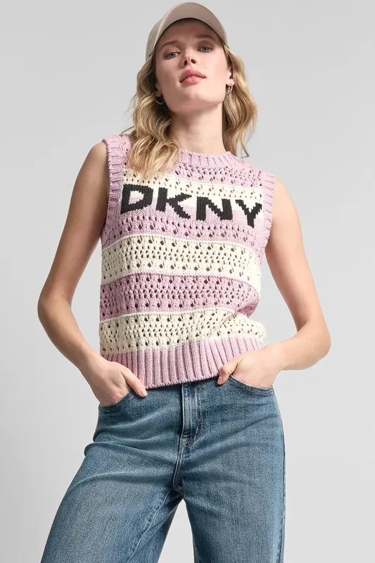 STRIPED POINTELLE STITCH SWEATER sold by DKNY