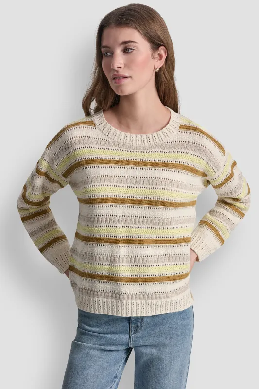 STRIPED MIXED POINTELLE STITCH SWEATER sold by DKNY