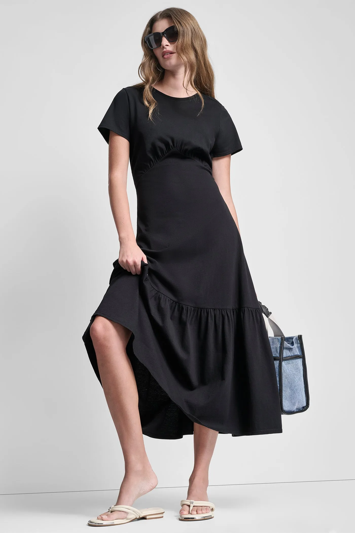 RUCHED BODICE TIERED MAXI DRESS sold by DKNY