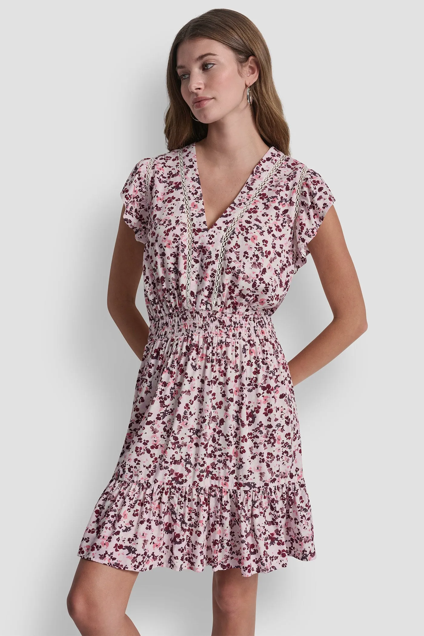 SMOCKED WAIST V-NECK DRESS sold by DKNY product image thumbnail 4