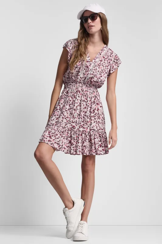 SMOCKED WAIST V-NECK DRESS sold by DKNY