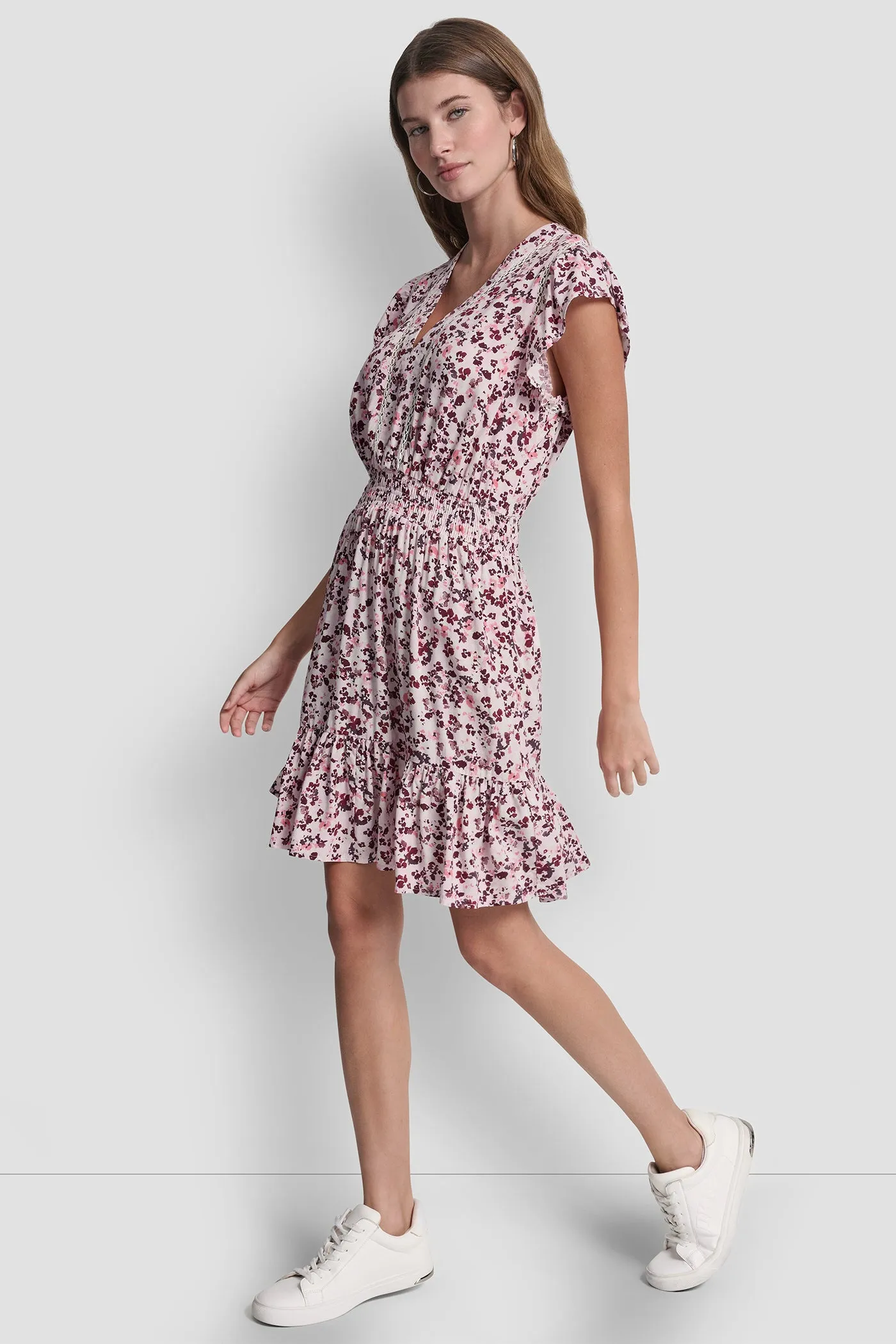SMOCKED WAIST V-NECK DRESS sold by DKNY product image thumbnail 3