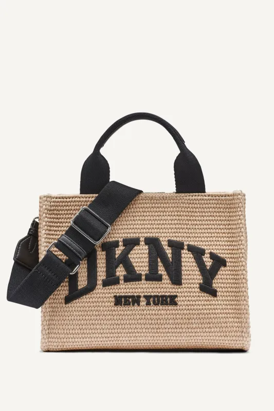 HADLEE SMALL STRAW LOGO TOTE sold by DKNY