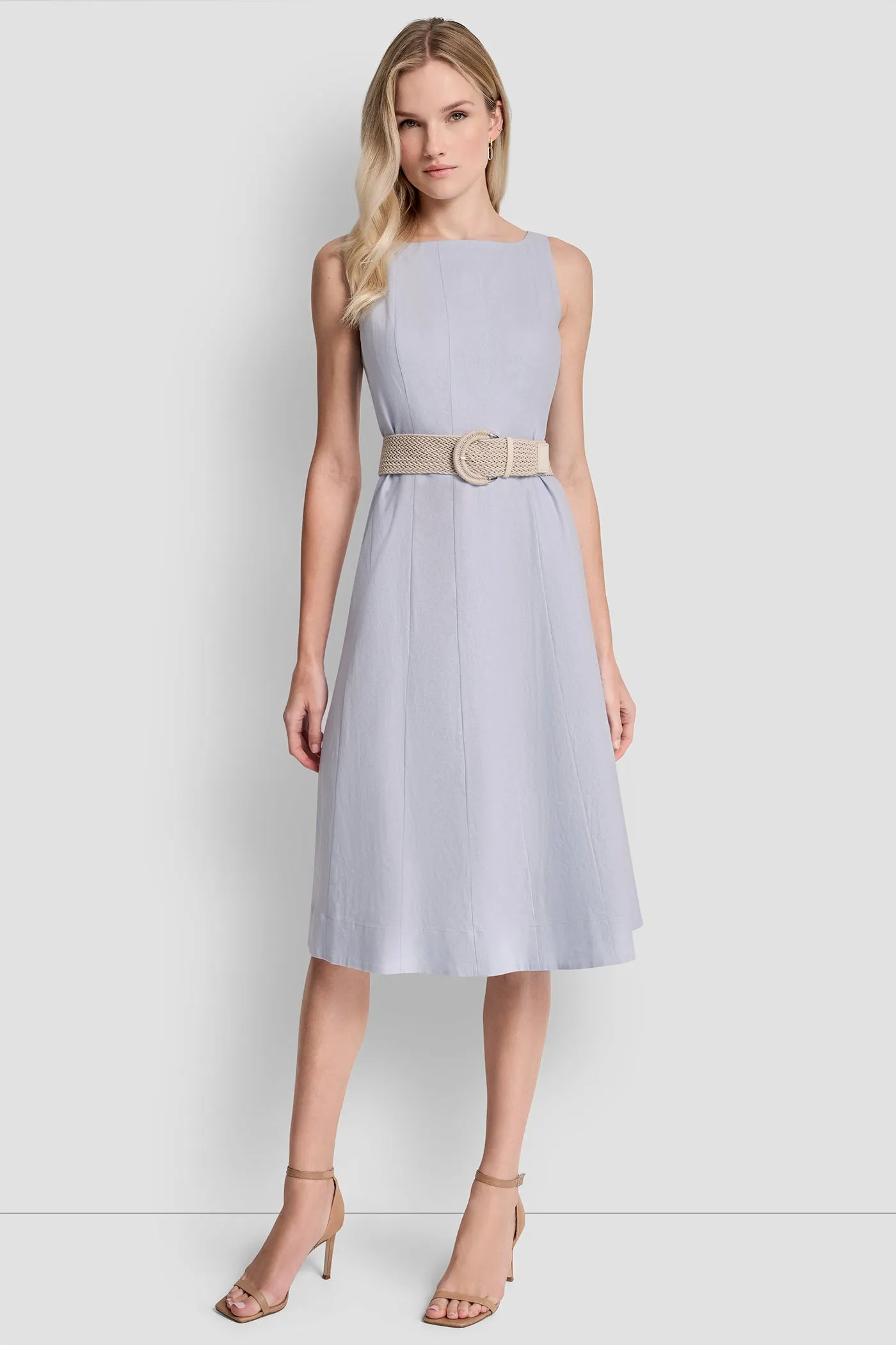 LINEN-BLEND MIDI FIT & FLARE DRESS sold by DKNY product image thumbnail 4