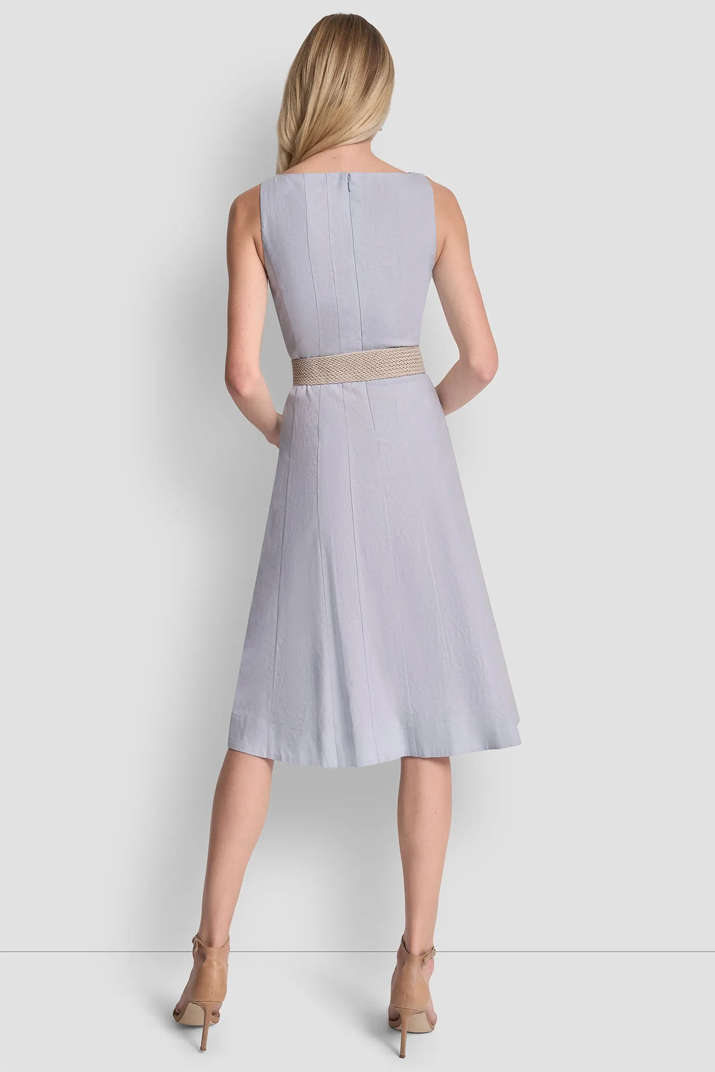 LINEN-BLEND MIDI FIT & FLARE DRESS sold by DKNY product image thumbnail 2