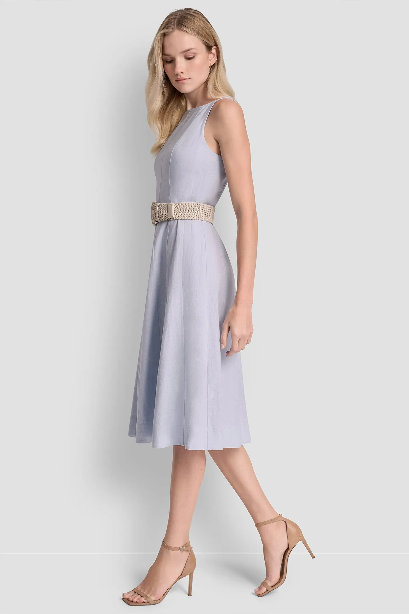 LINEN-BLEND MIDI FIT & FLARE DRESS sold by DKNY product image thumbnail 3