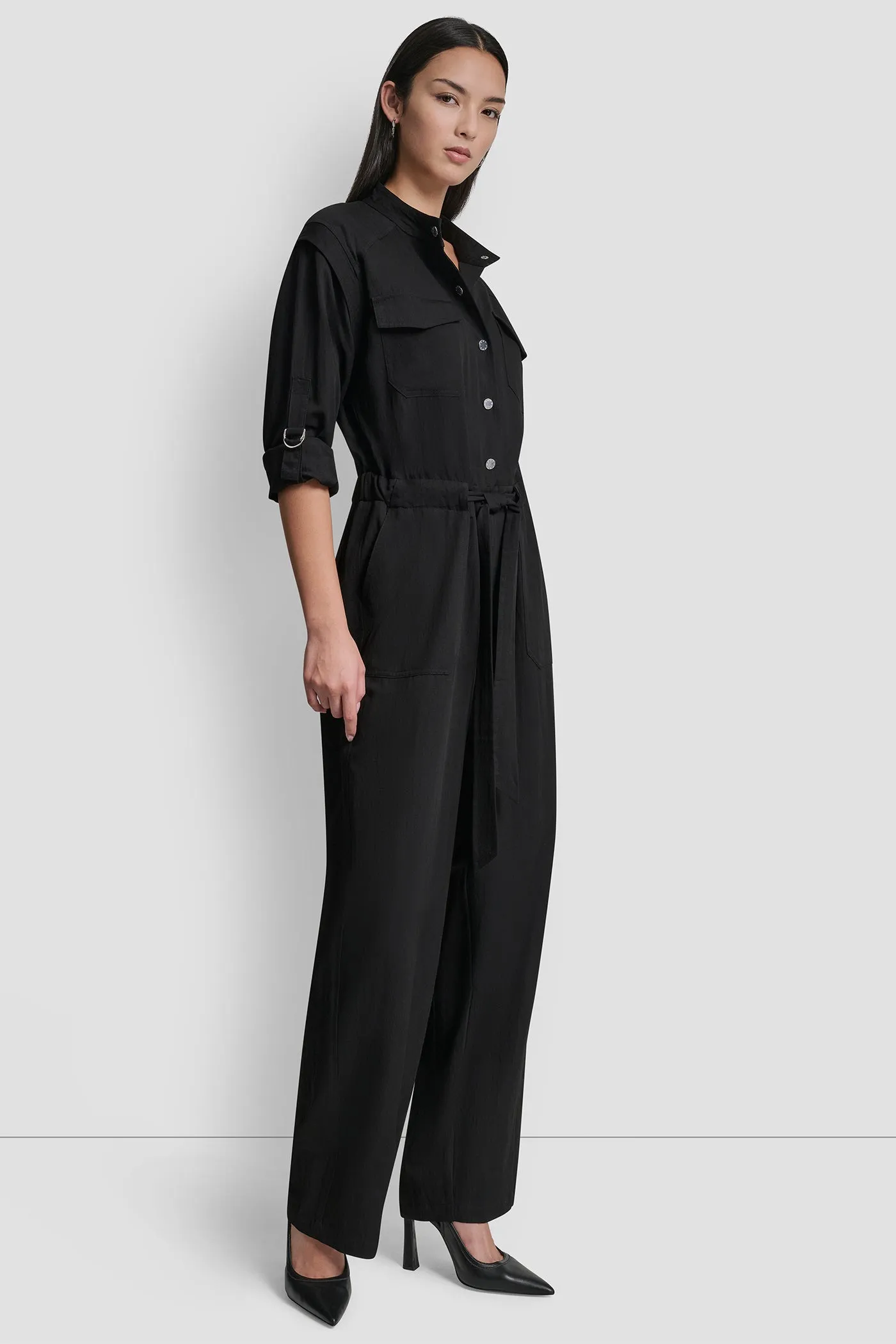 COLLARLESS BUTTON-FRONT JUMPSUIT sold by DKNY product image thumbnail 3