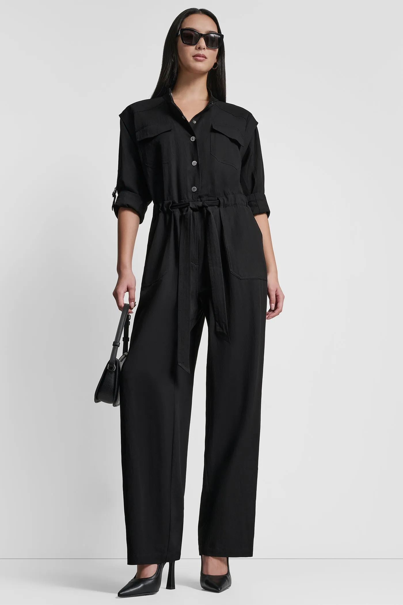 COLLARLESS BUTTON-FRONT JUMPSUIT sold by DKNY