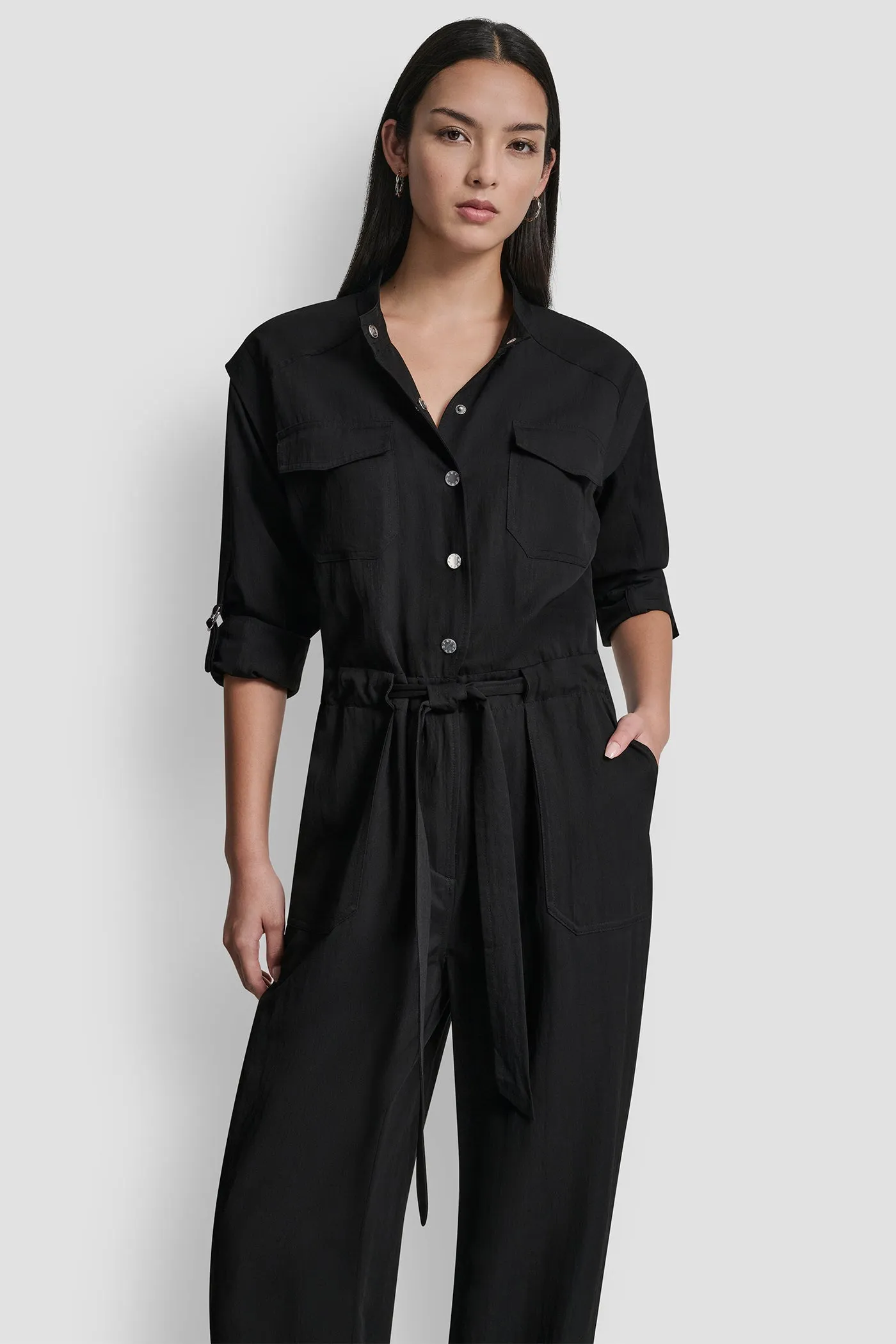 COLLARLESS BUTTON-FRONT JUMPSUIT sold by DKNY product image thumbnail 4