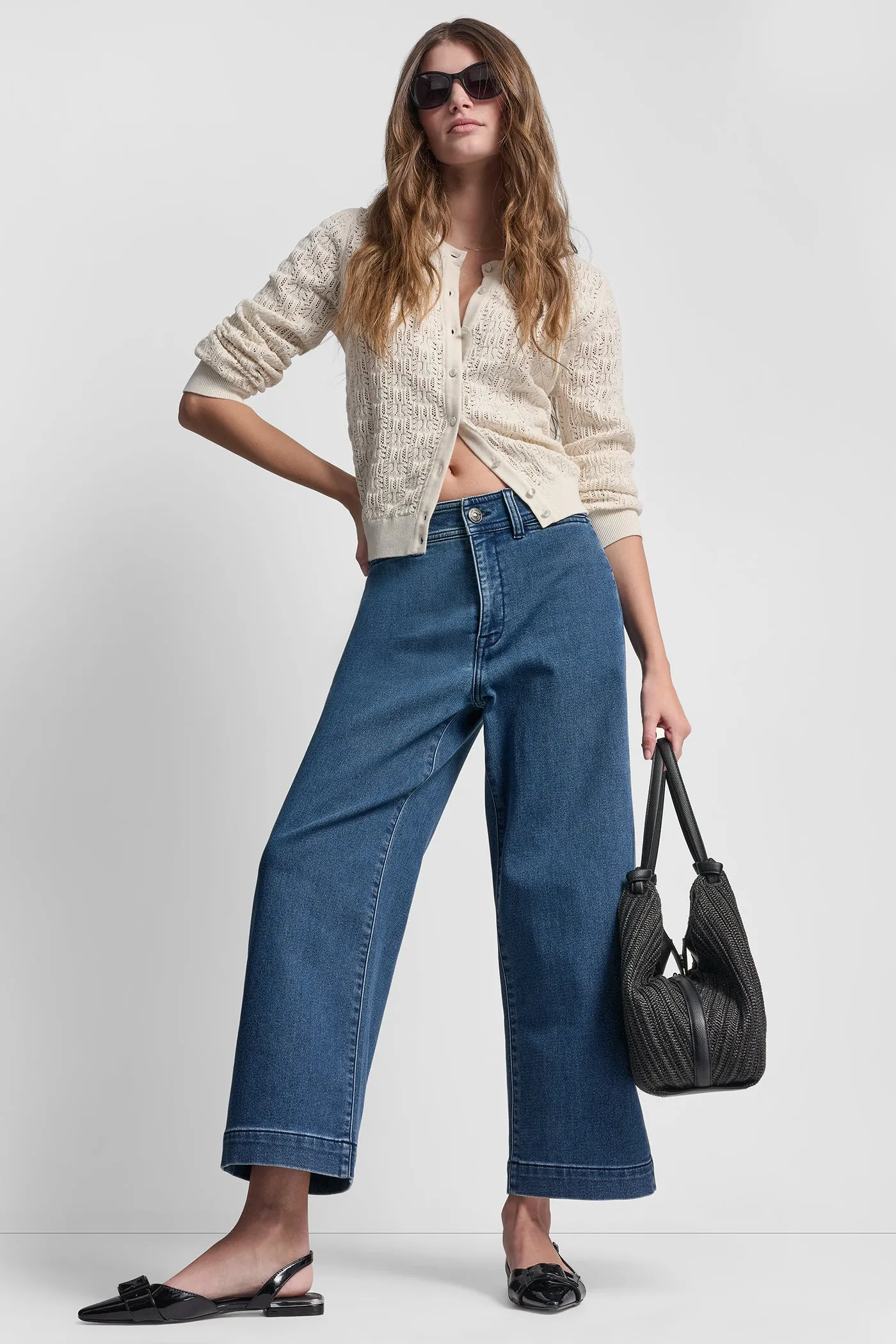 INDIGO TERRY CROPPED WIDE LEG sold by DKNY