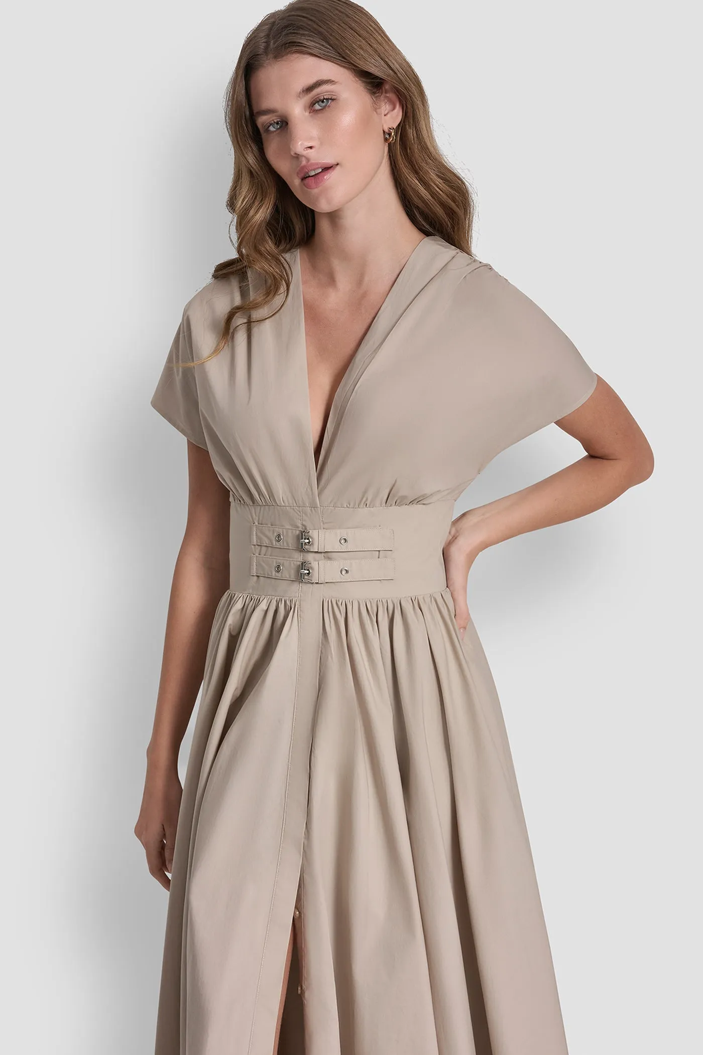 SMOCKED MIDI DRESS WITH BUCKLE sold by DKNY product image thumbnail 5