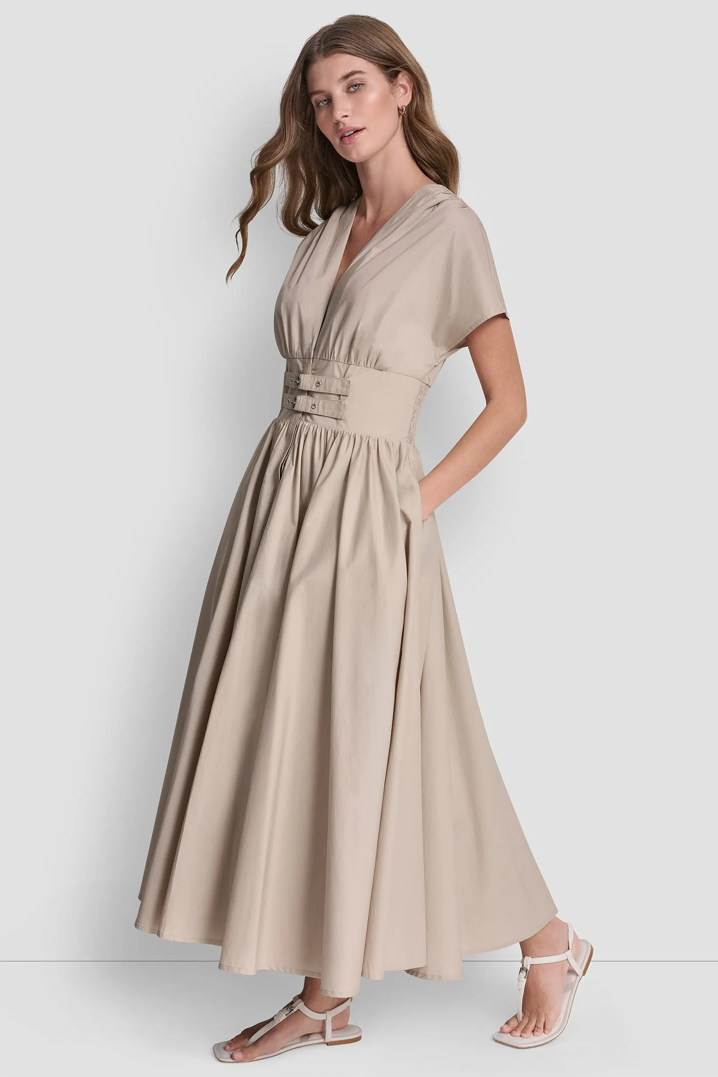 SMOCKED MIDI DRESS WITH BUCKLE sold by DKNY product image thumbnail 4