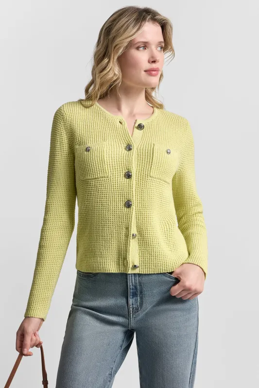TUCK STITCH CREW NECK CARDIGAN made by DKNY