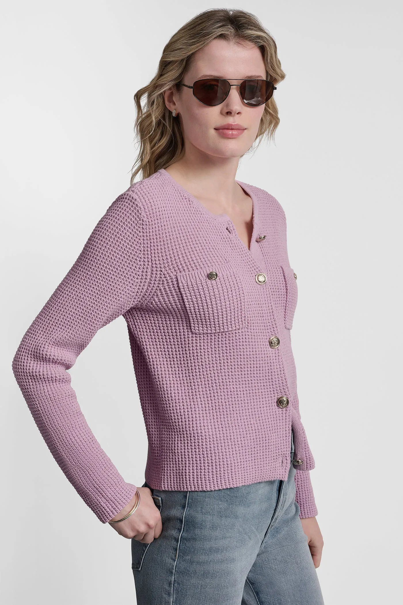 TUCK STITCH CREW NECK CARDIGAN sold by DKNY product image thumbnail 3