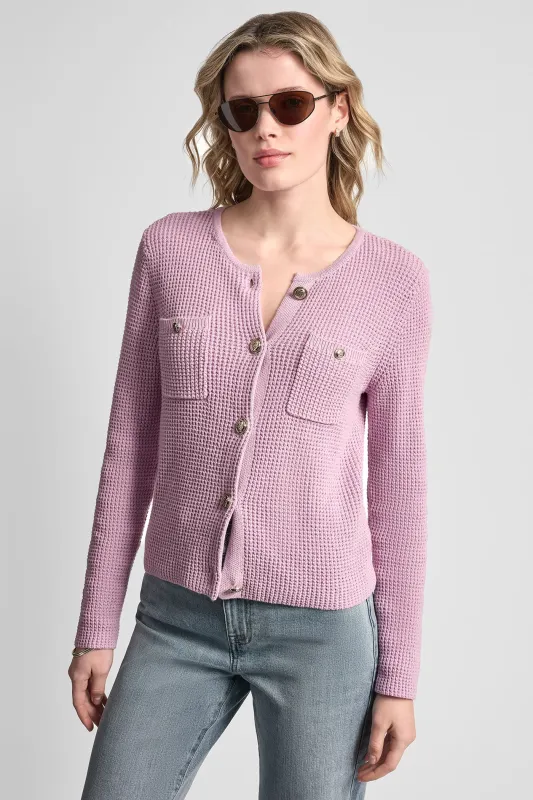 TUCK STITCH CREW NECK CARDIGAN made by DKNY