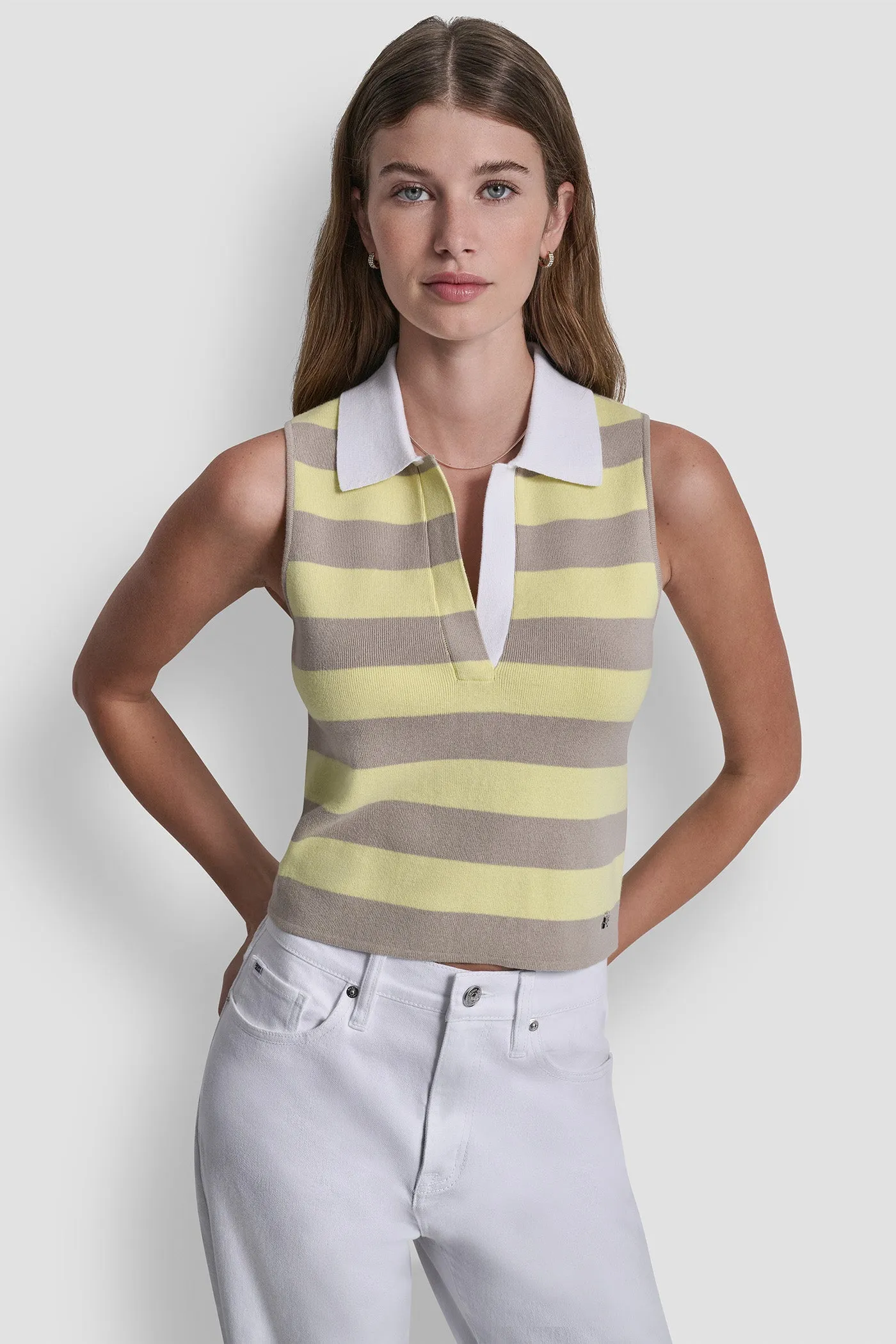 STRIPED SLEVELESS POLO SWEATER sold by DKNY product image thumbnail 3