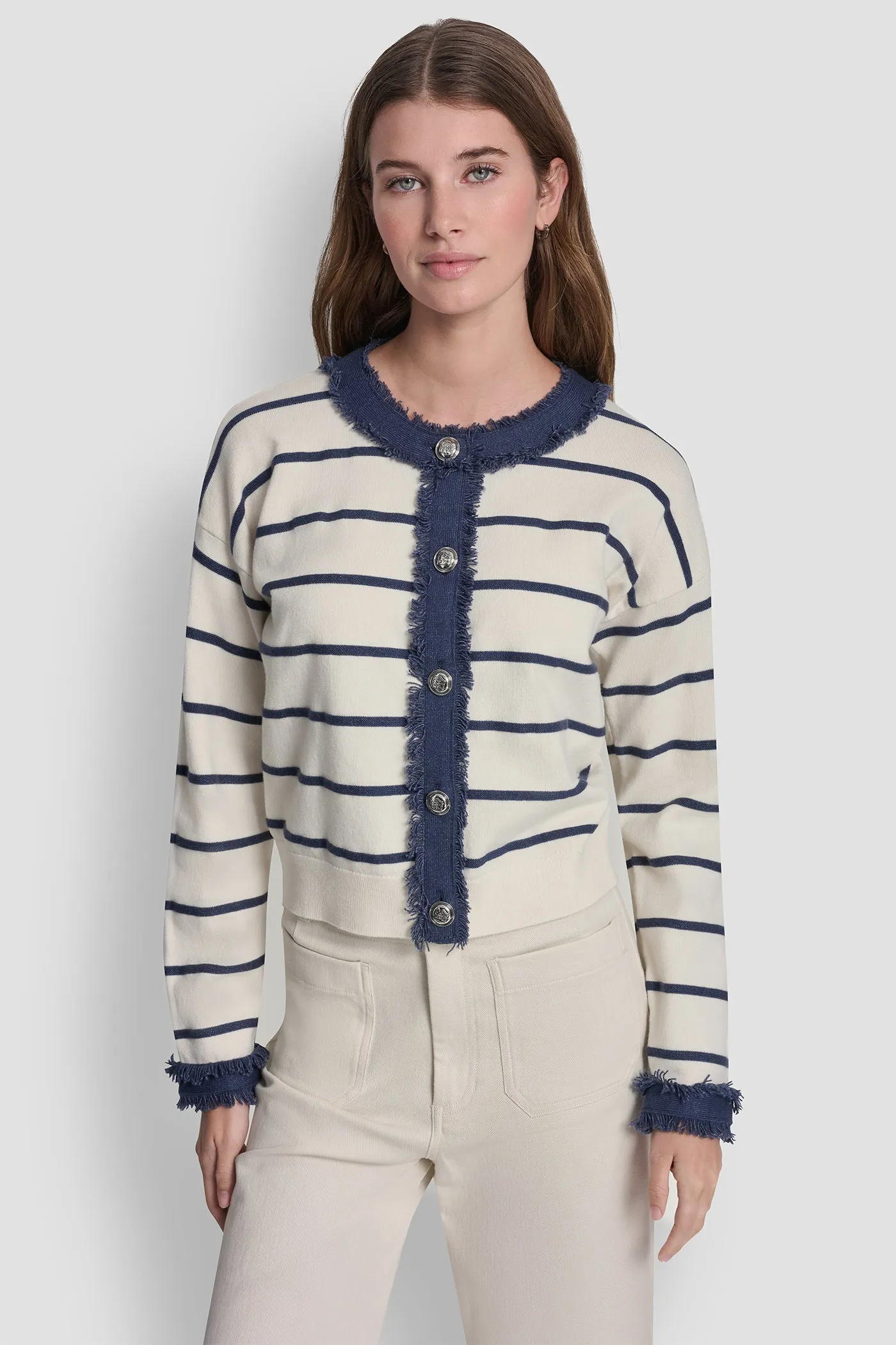 STRIPED CARDIGAN WITH DENIM FRINGE sold by DKNY product image thumbnail 4