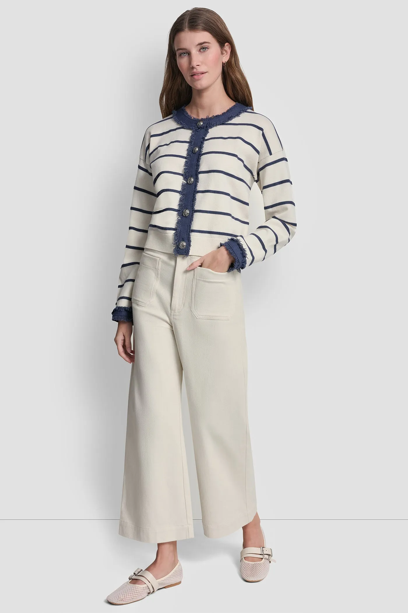STRIPED CARDIGAN WITH DENIM FRINGE sold by DKNY product image thumbnail 5