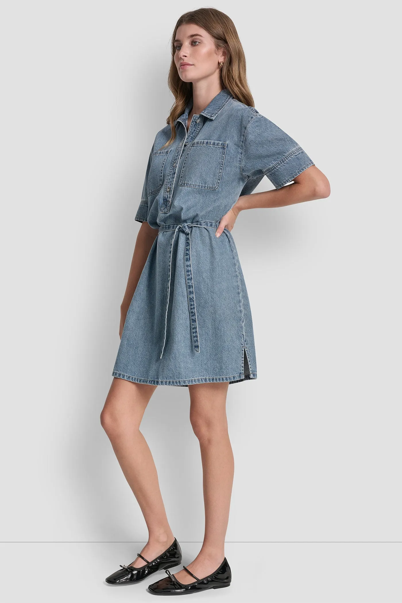 DENIM BUTTON-FRONT SHIRT DRESS sold by DKNY product image thumbnail 3