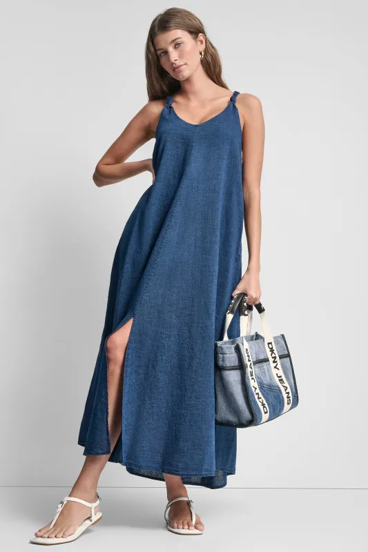 KNOTTED STRAP V-NECK MAXI DRESS made by DKNY