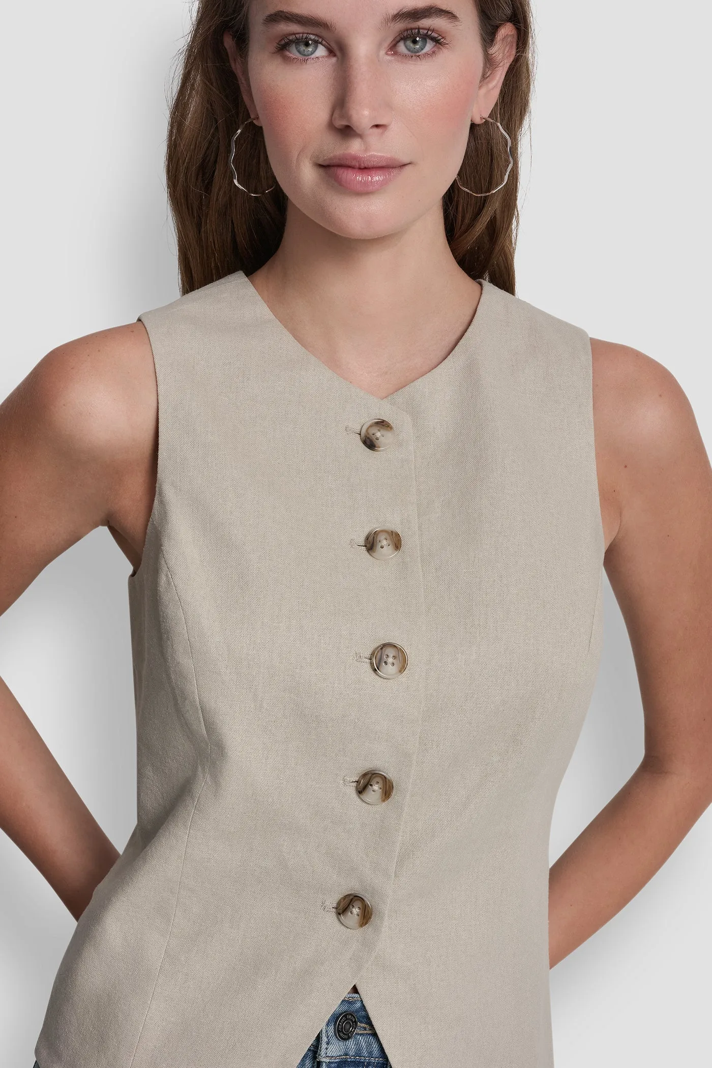 LINEN BUTTON-FRONT VEST sold by DKNY product image thumbnail 5