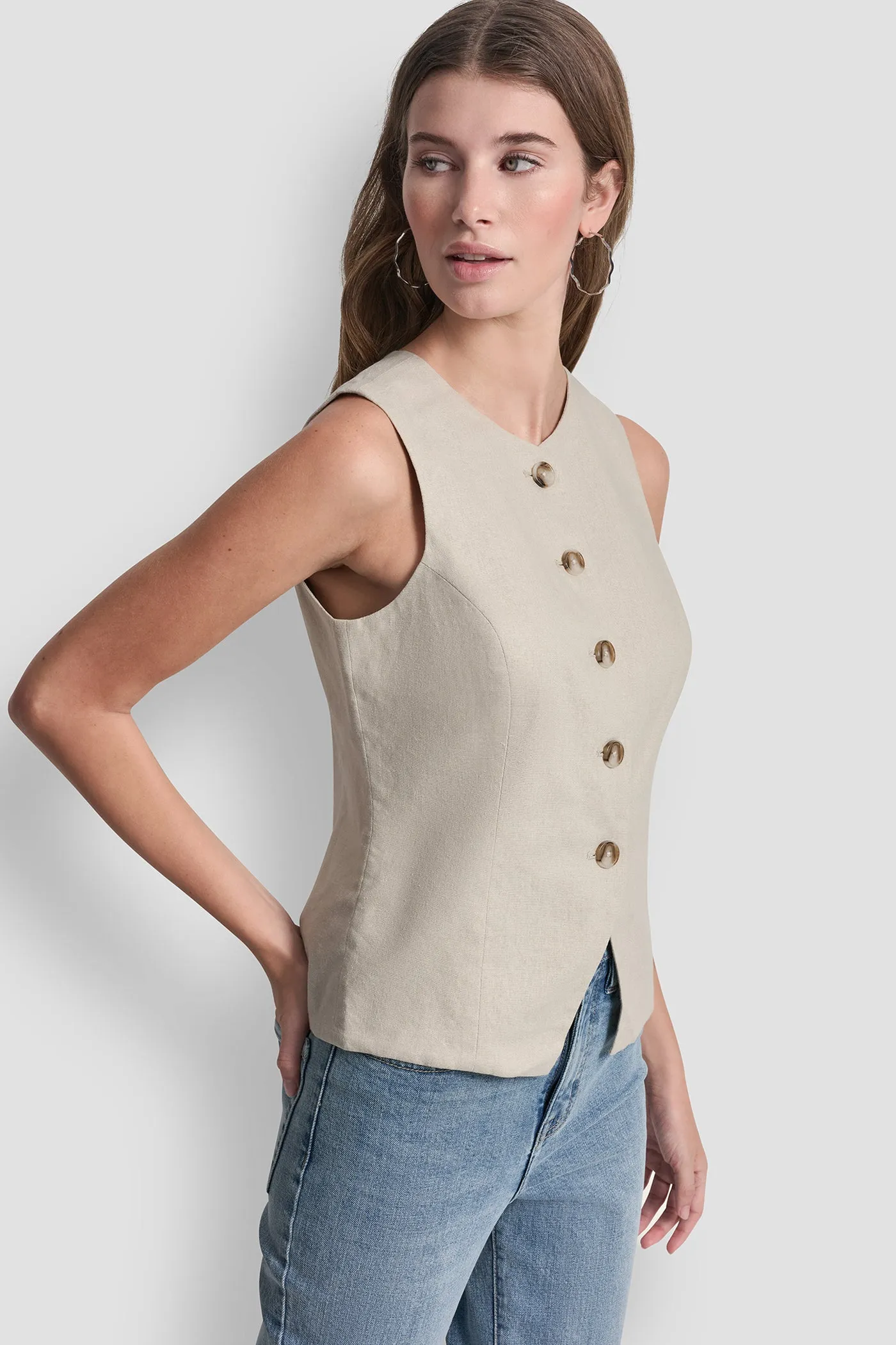 LINEN BUTTON-FRONT VEST sold by DKNY product image thumbnail 3