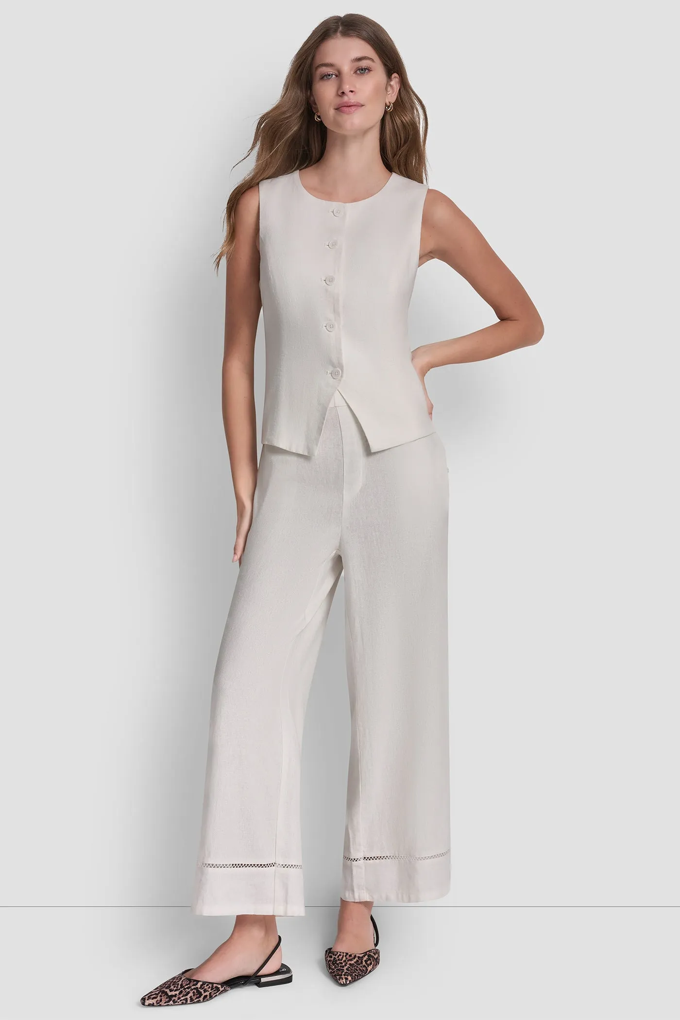 LINEN BUTTON-FRONT VEST sold by DKNY product image thumbnail 4