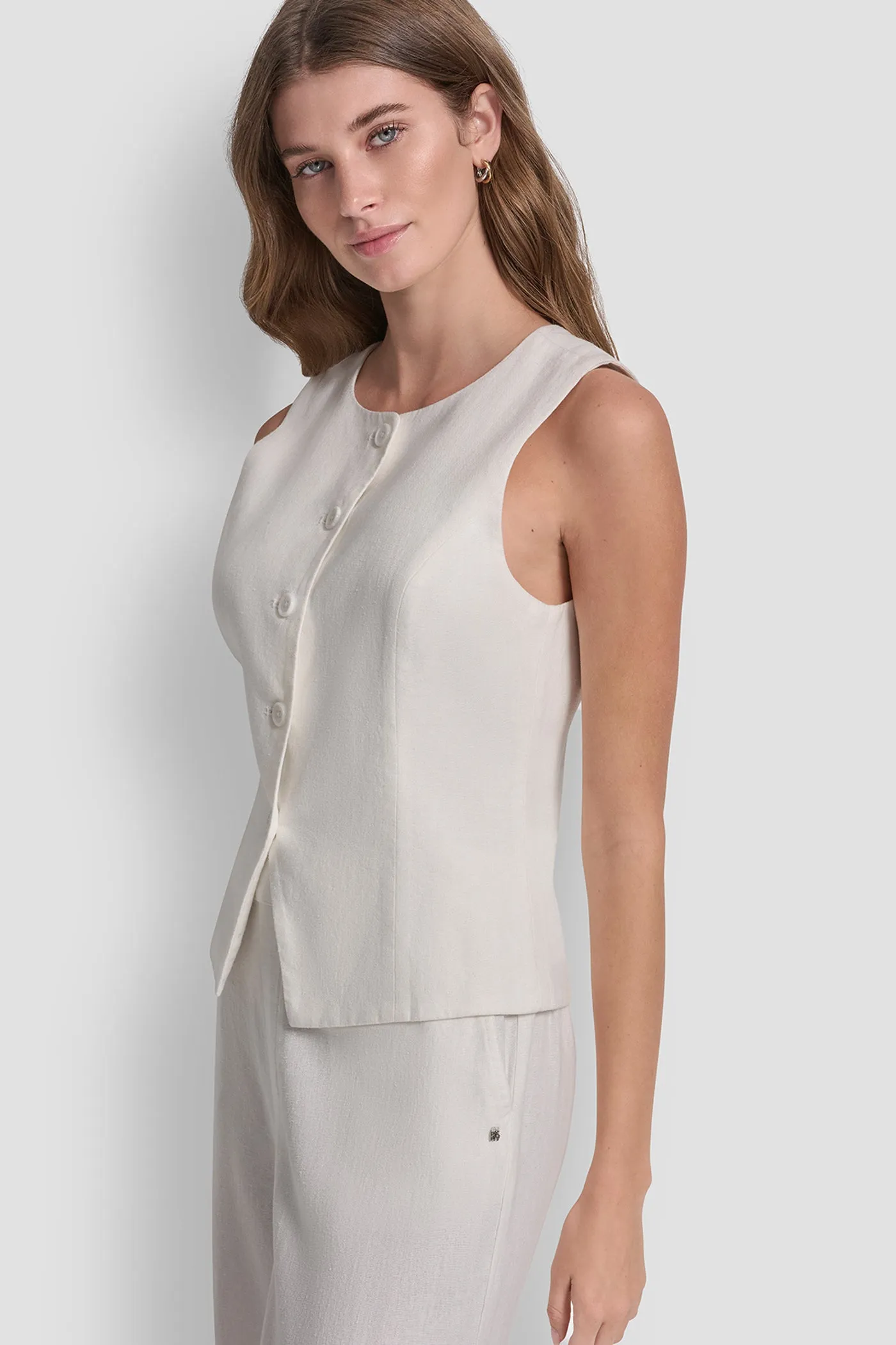 LINEN BUTTON-FRONT VEST sold by DKNY product image thumbnail 3