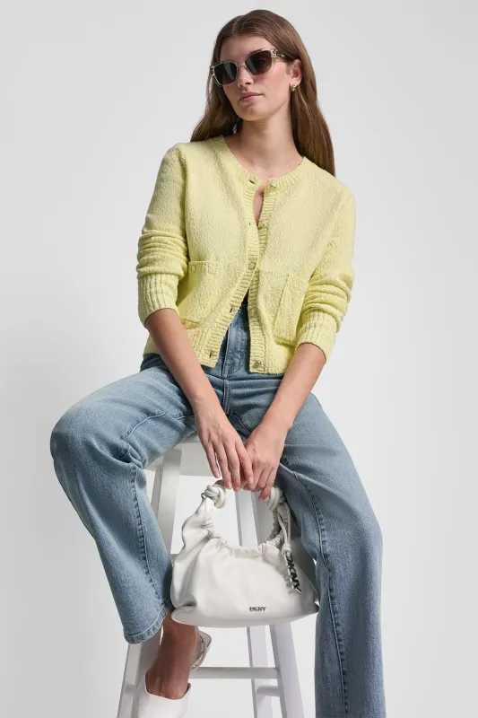 CREW NECK CARDIGAN WITH PATCH POCKETS made by DKNY