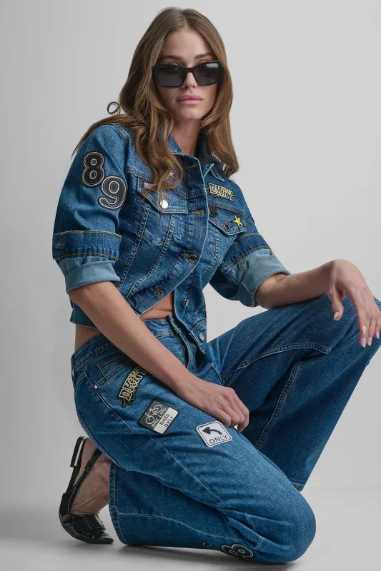 DENIM PINS & PATCHES TRUCKER JACKET sold by DKNY