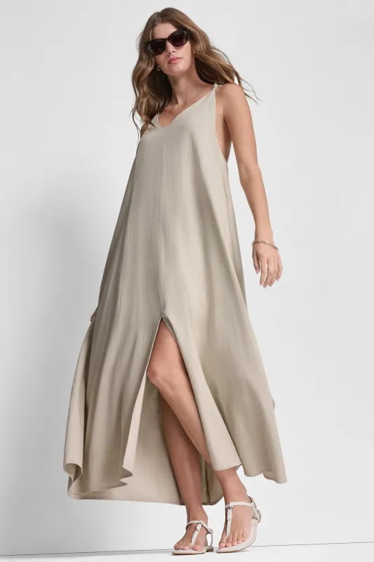 LINEN-BLEND TIE BACK MAXI DRESS made by DKNY