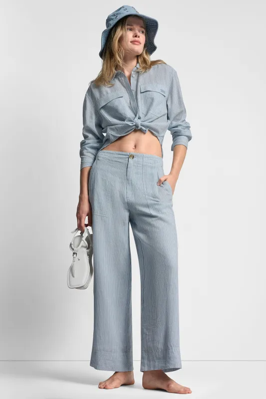 CROPPED WIDE LEG LINEN-BLEND PANTS sold by DKNY