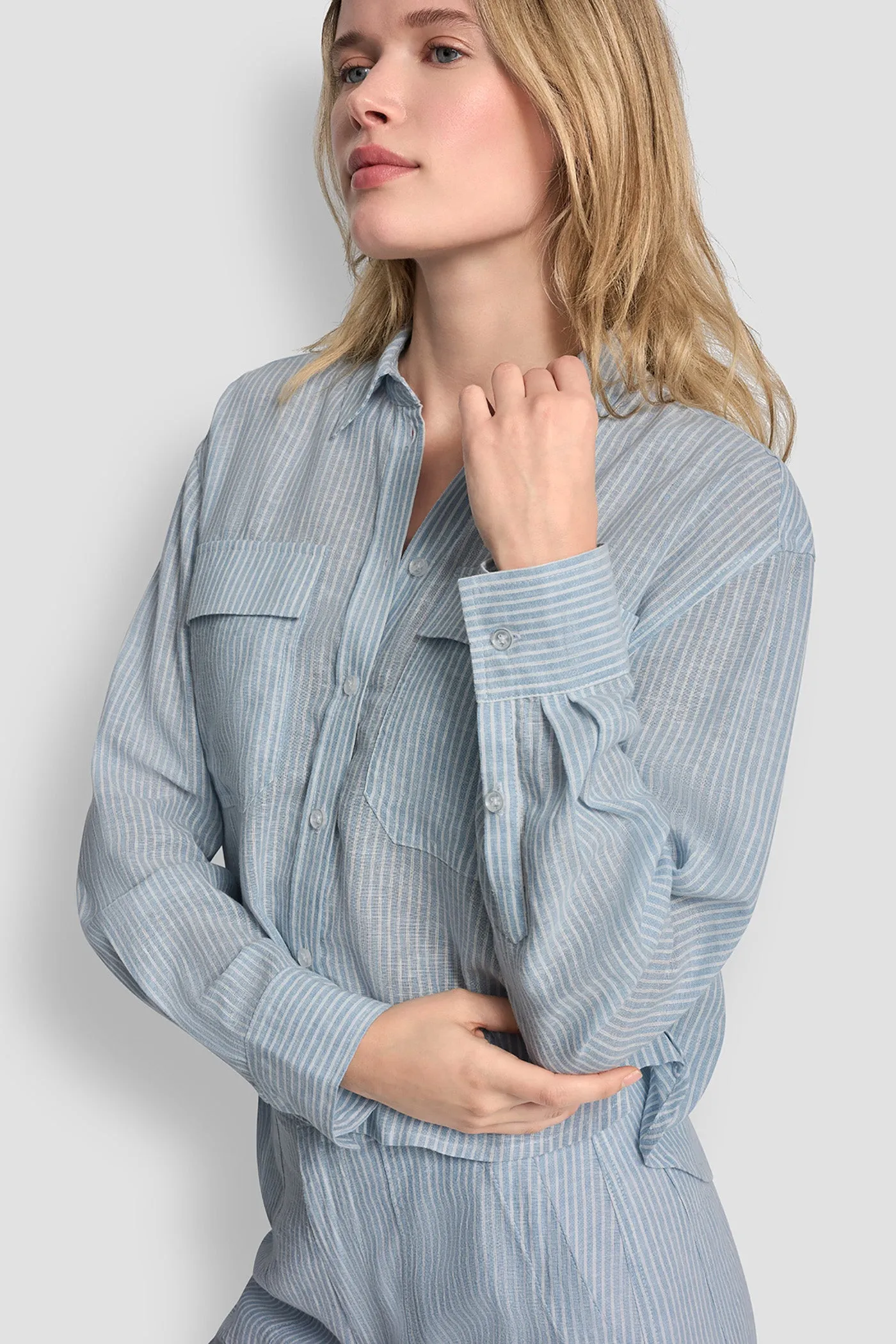 LINEN-BLEND BUTTON-FRONT SHIRT sold by DKNY product image thumbnail 5