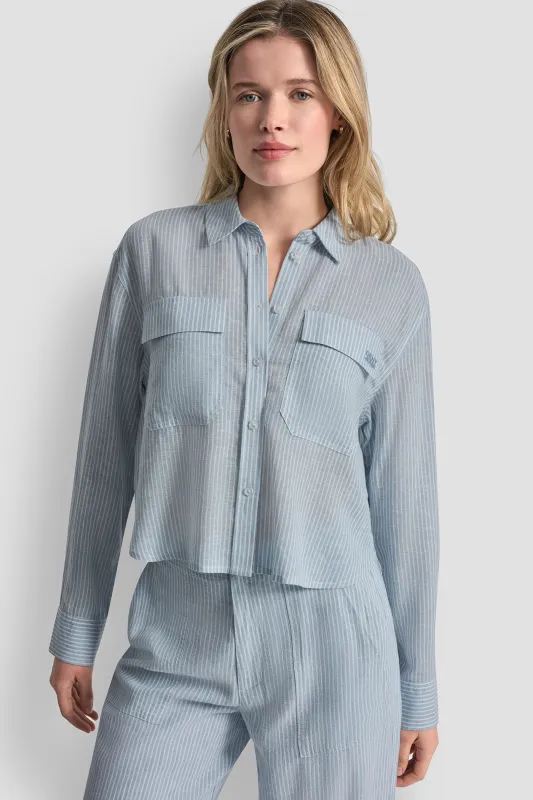 LINEN-BLEND BUTTON-FRONT SHIRT sold by DKNY